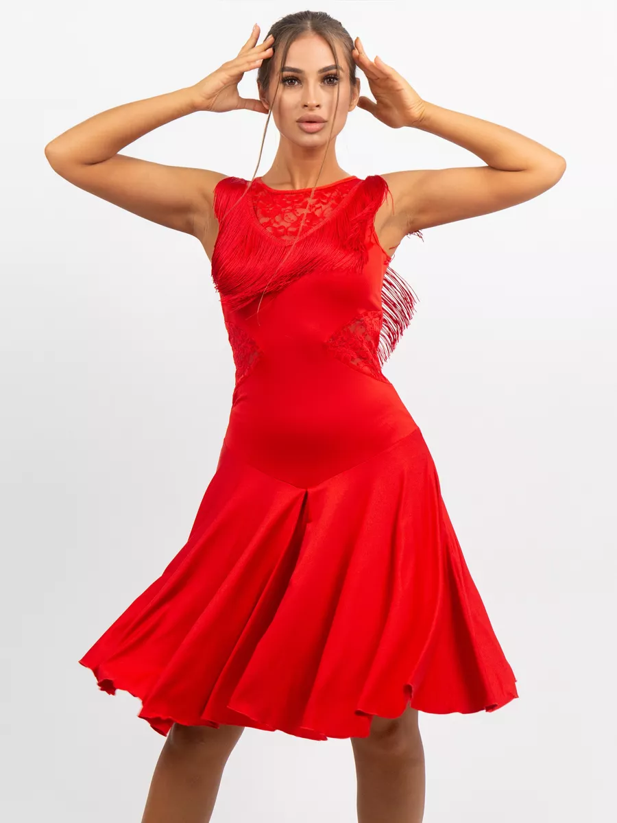 open lace back dress Chromatic Cascade Fringed Latin Dance Dress