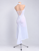 Ruched back and lacing three-quarter view