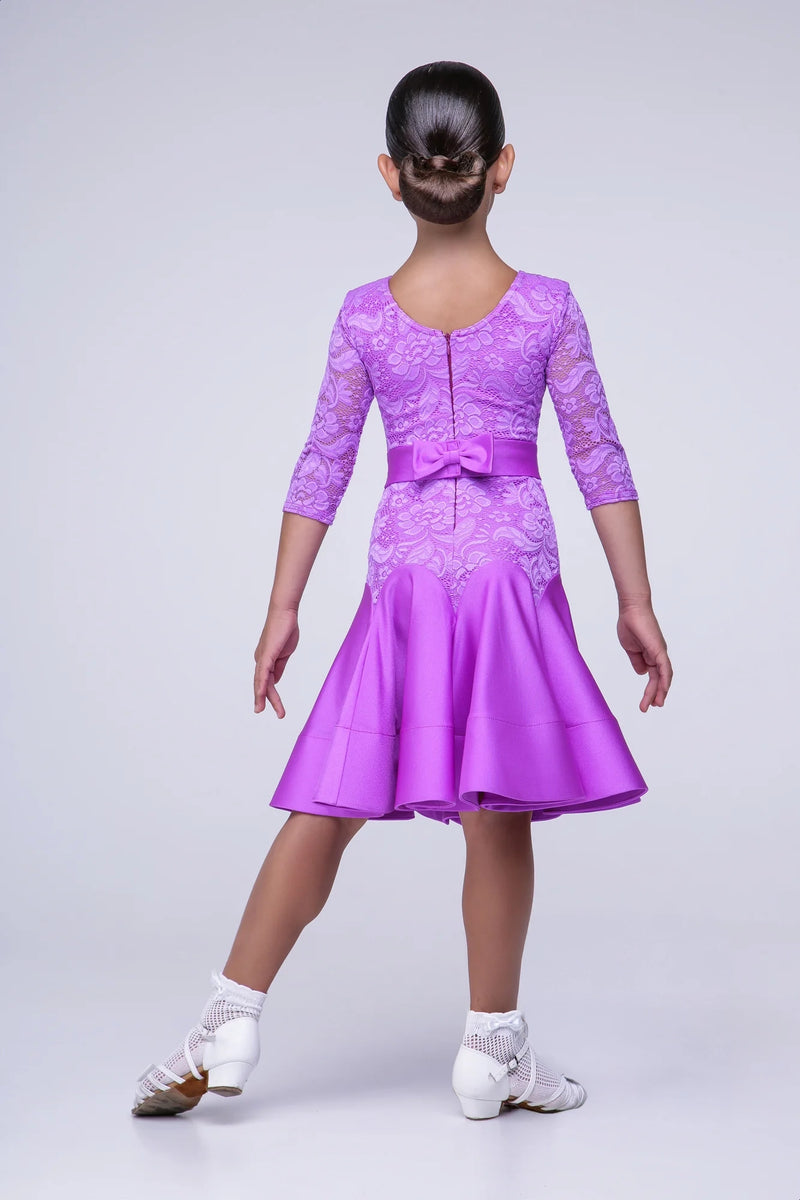 Lilac rating dress for dancing from supplex and elastic guipure based on bodysuit