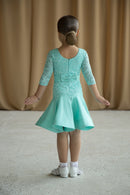 Turquoise dance dress made of supplex and elastic guipure based on bodysuit