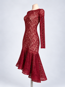 Long sleeve lace dress three-quarter angle