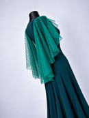 Bodysuit ruffles over ballroom skirt close-up