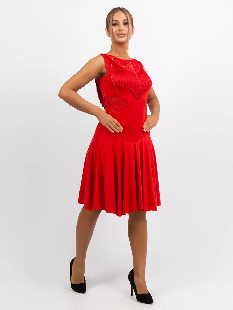 Red Dance Dress with Fringe and Lace Inserts 1x / Other Color