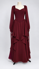 Burgundy chiffon ballroom gown with sleeves