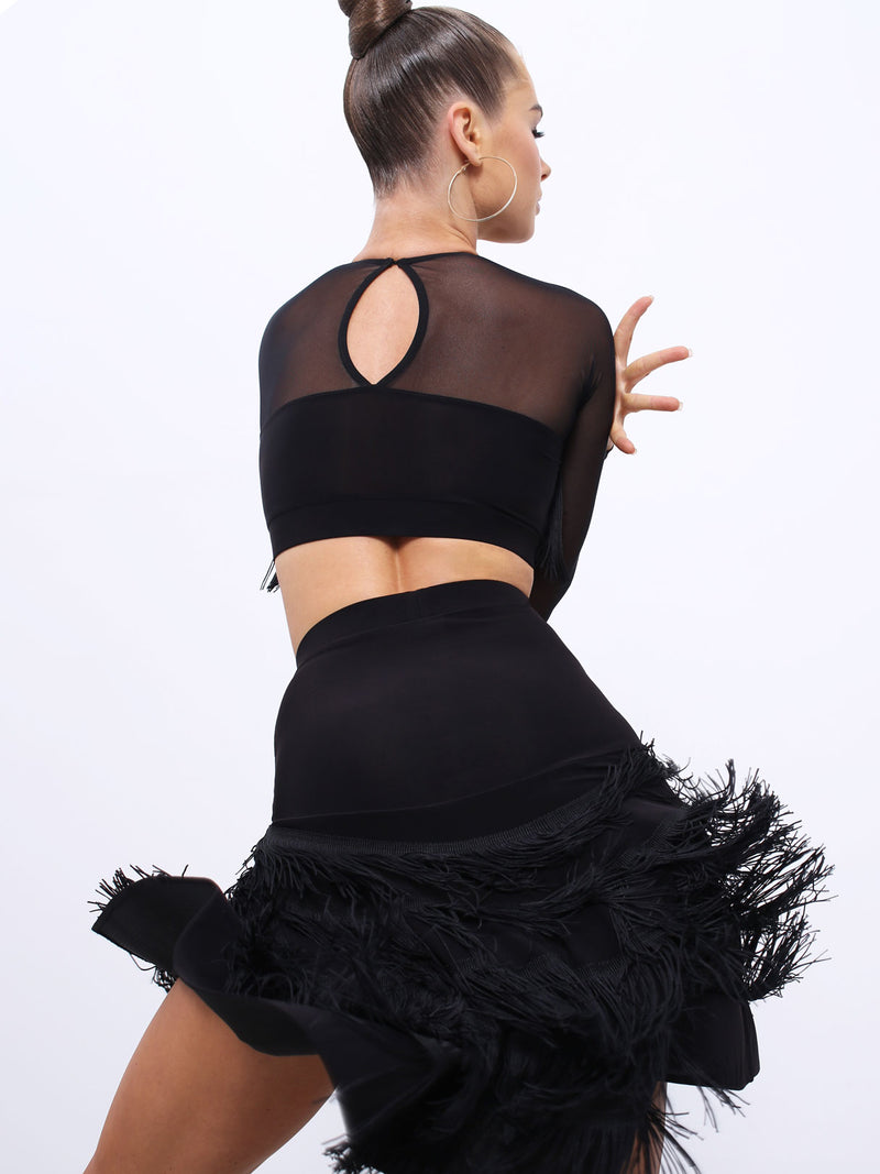 Elegant Black Fringe Dance Skirt