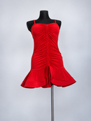 Red ruched short latin dance dress front