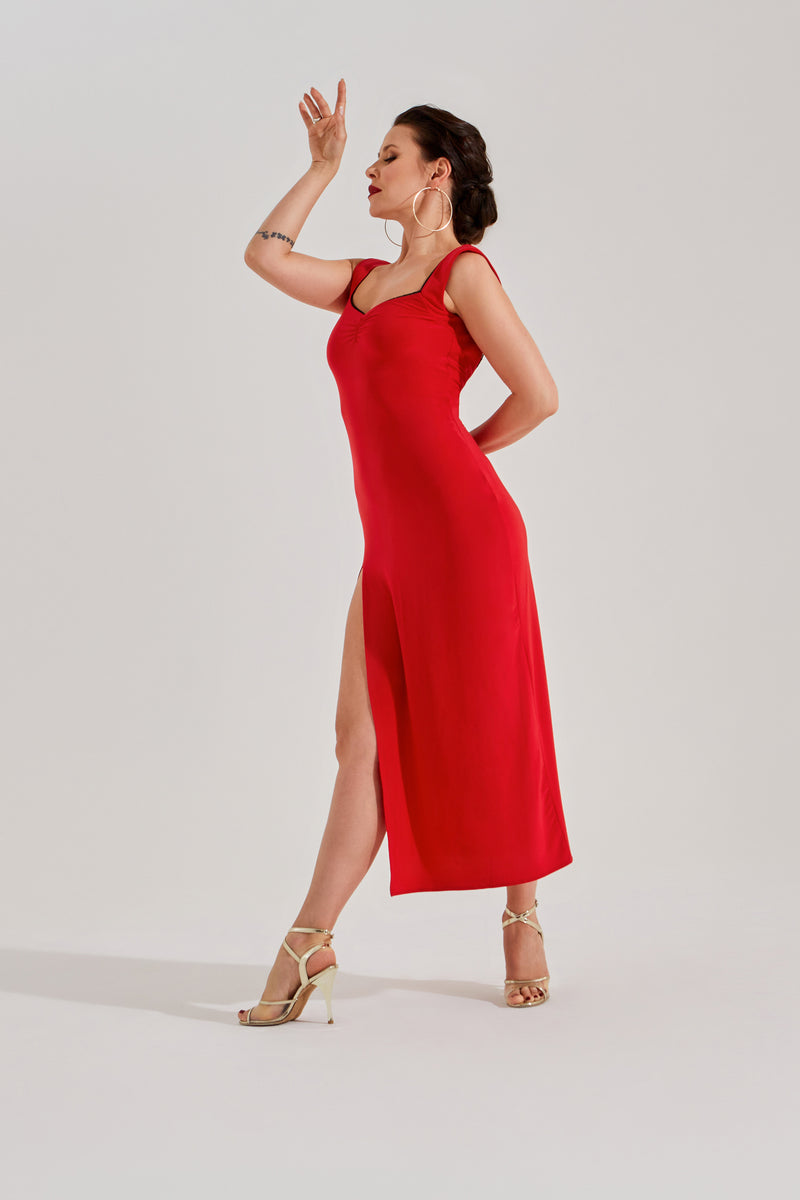 Red Tango Dress with Open Back and Side Slits