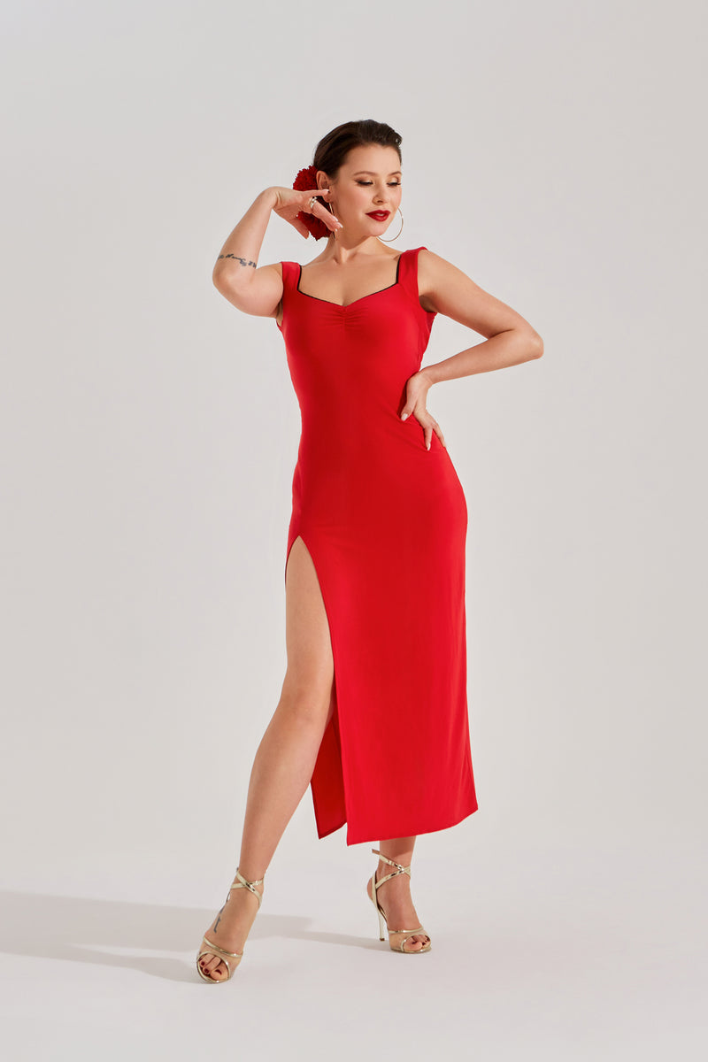 Red Tango Dress with Open Back and Side Slits