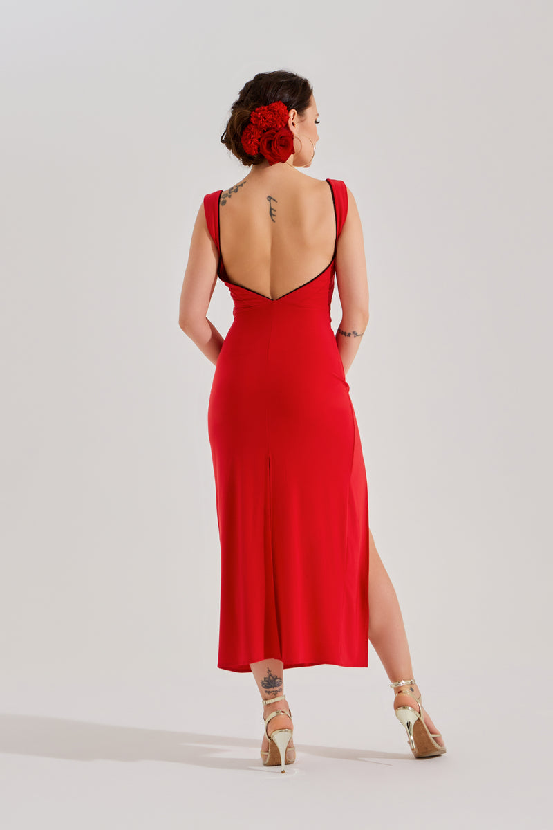 Red Tango Dress with Open Back and Side Slits