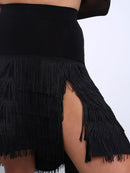 Elegant Black Fringe Dance Skirt