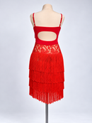 Red fringe dress back view