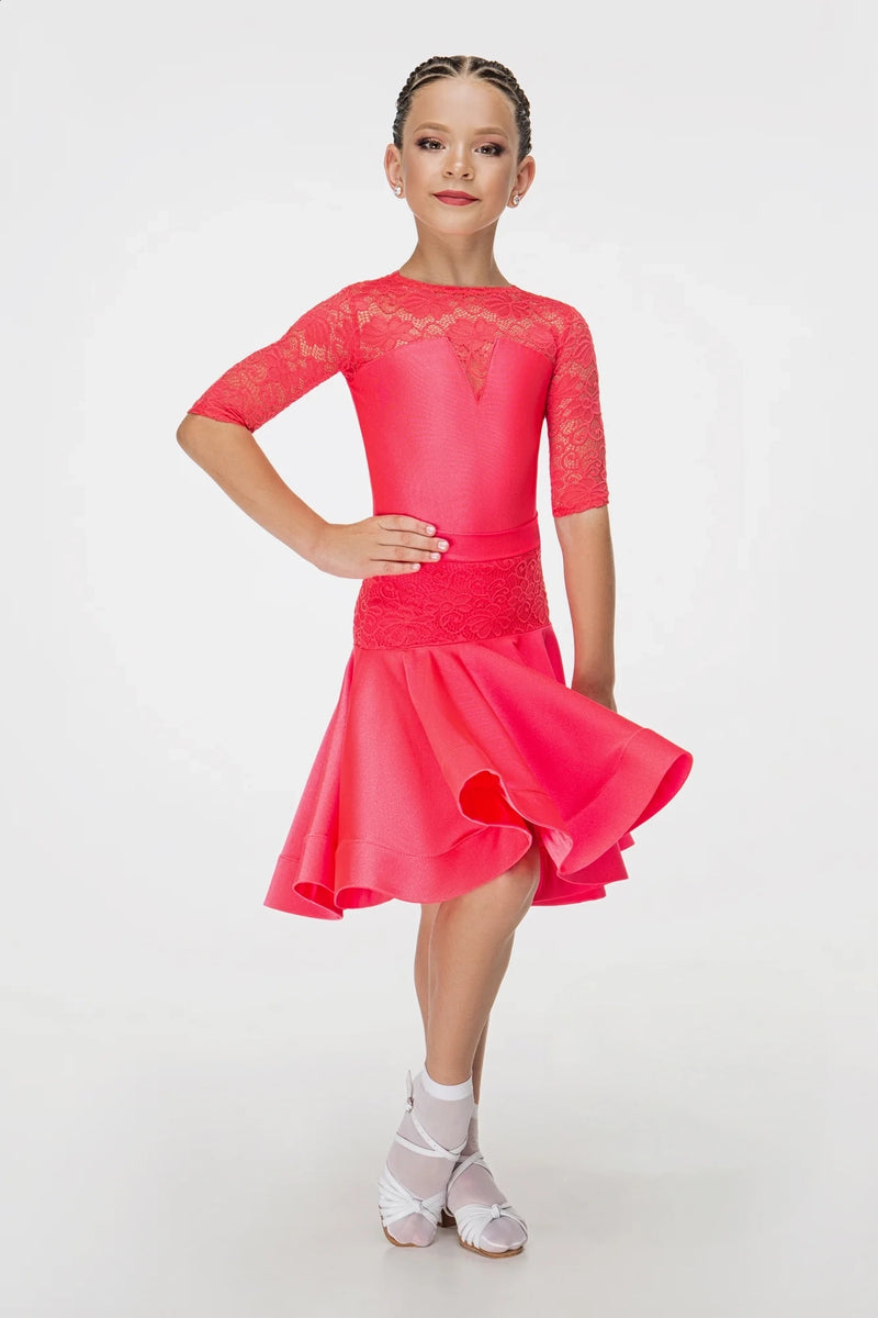 Rating dress for the ballroom program from supplex and elastic guipure