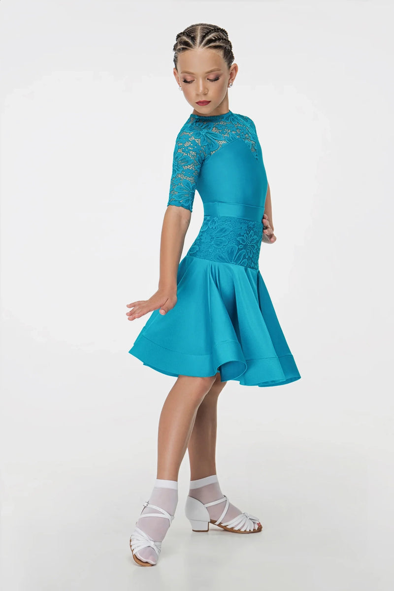 Rating dress for the ballroom program from supplex and elastic guipure