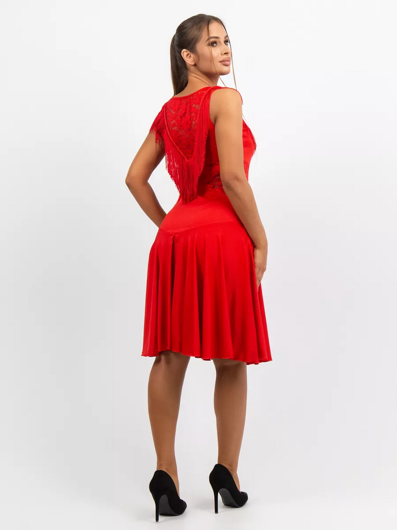 Red dance dress with fringe and lace Inserts 1X / Other color Red dance dress with fringe and lace Inserts 1X / Other color