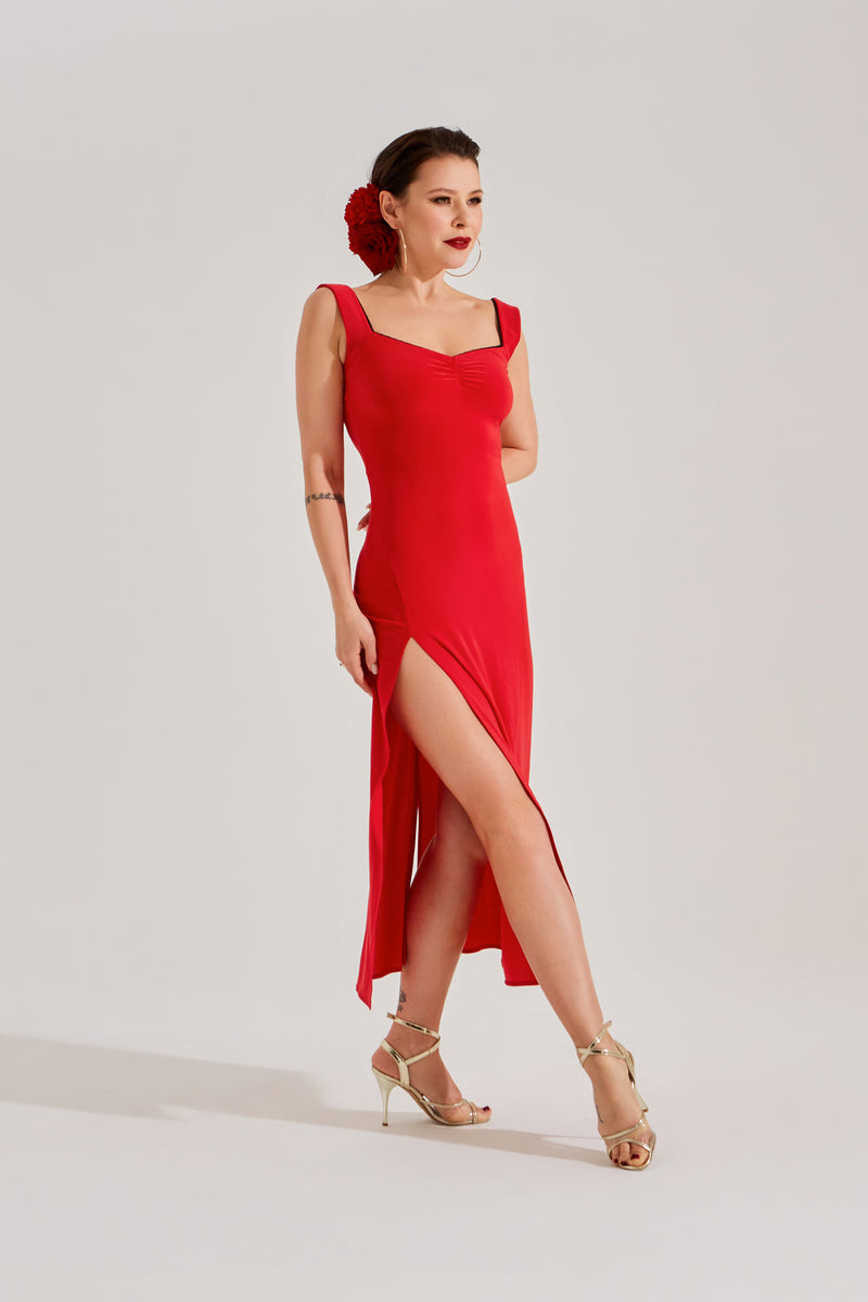 Red Tango Dress with Open Back and Side Slits