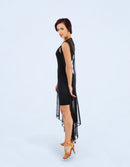 Little black dress with mesh cape