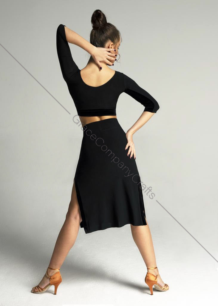 Black dance skirt with velvet detail