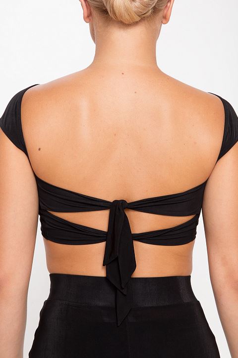 Cropped dance top with open back and tie closure