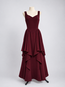 Sleeveless burgundy dance gown front