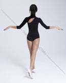 Black dance bodysuit with velvet trim
