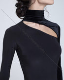 Black dance bodysuit with velvet trim
