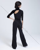 Black dance bodysuit with velvet trim