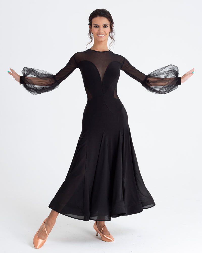 Elegant Ballroom Dance Dress with Sheer Puff Sleeves