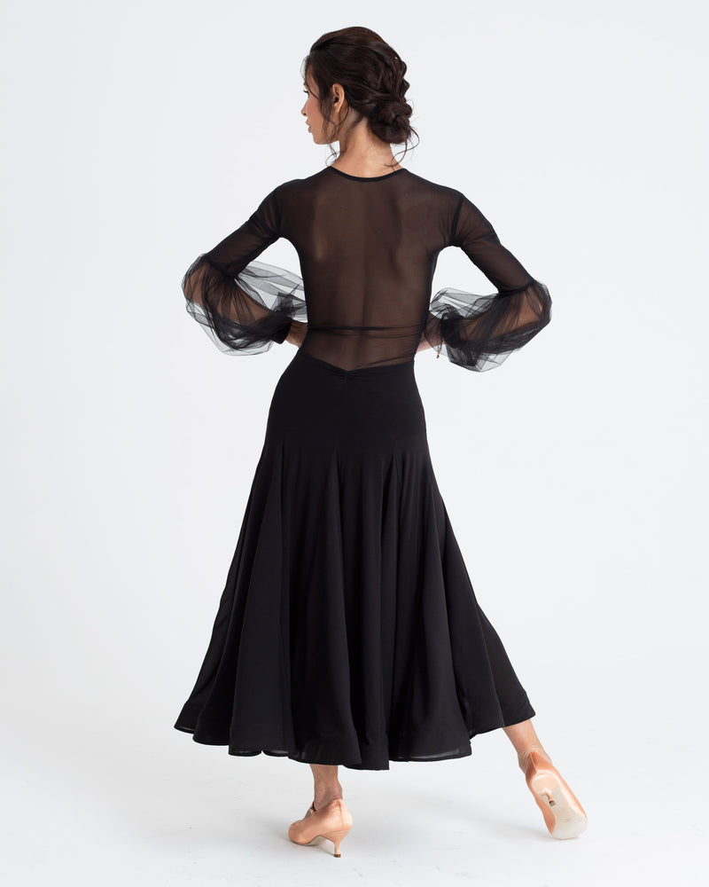 Elegant Ballroom Dance Dress with Sheer Puff Sleeves