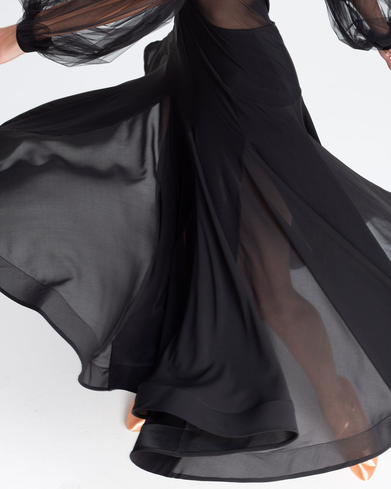 Elegant Ballroom Dance Dress with Sheer Puff Sleeves