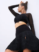 Elegant Black Fringe Dance Skirt