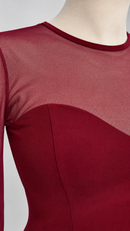 Sheer mesh yoke neckline close-up