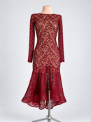 Dark red lace dance dress front view