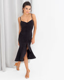 Black dance dress with slit full length