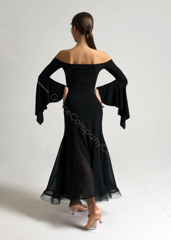 black off shoulder bell sleeve dress Elegant Black Off-Shoulder Dress with Bell Sleeves 5X / Other color