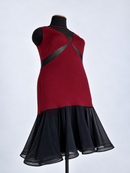 Black mesh flounce hem close view