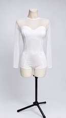 White mesh dance bodysuit front view