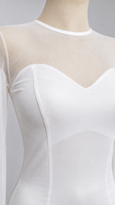 Sheer mesh shoulder three-quarter close-up