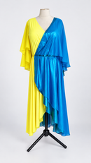 Blue and yellow ballroom dress front