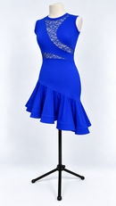Blue latin dress three-quarter view