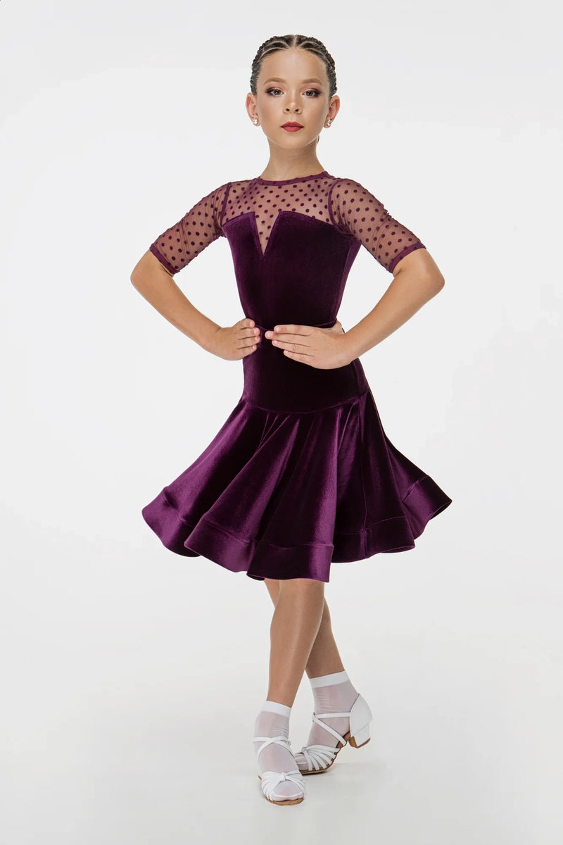 Velor dance dress with polka dot mesh inserts (skirt-two suns)