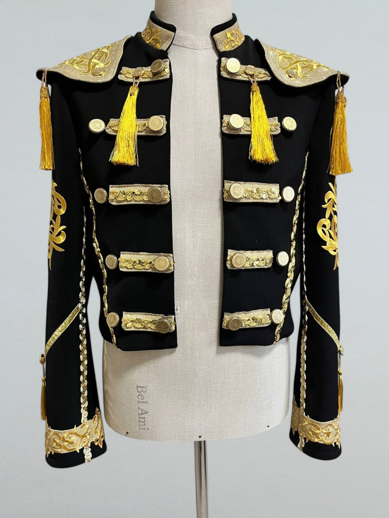 Spanish-Style Embroidered Dance Jacket with Gold Tassels