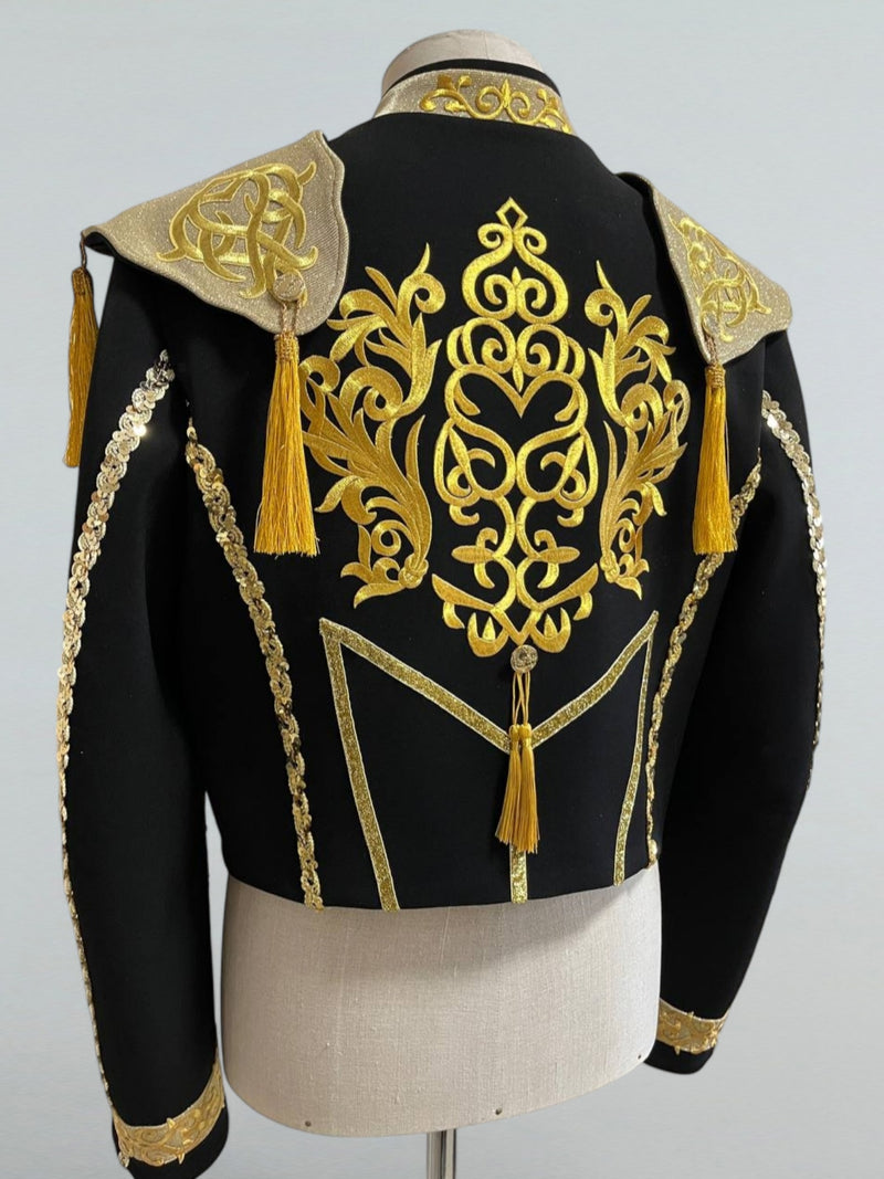 Spanish-Style Embroidered Dance Jacket with Gold Tassels