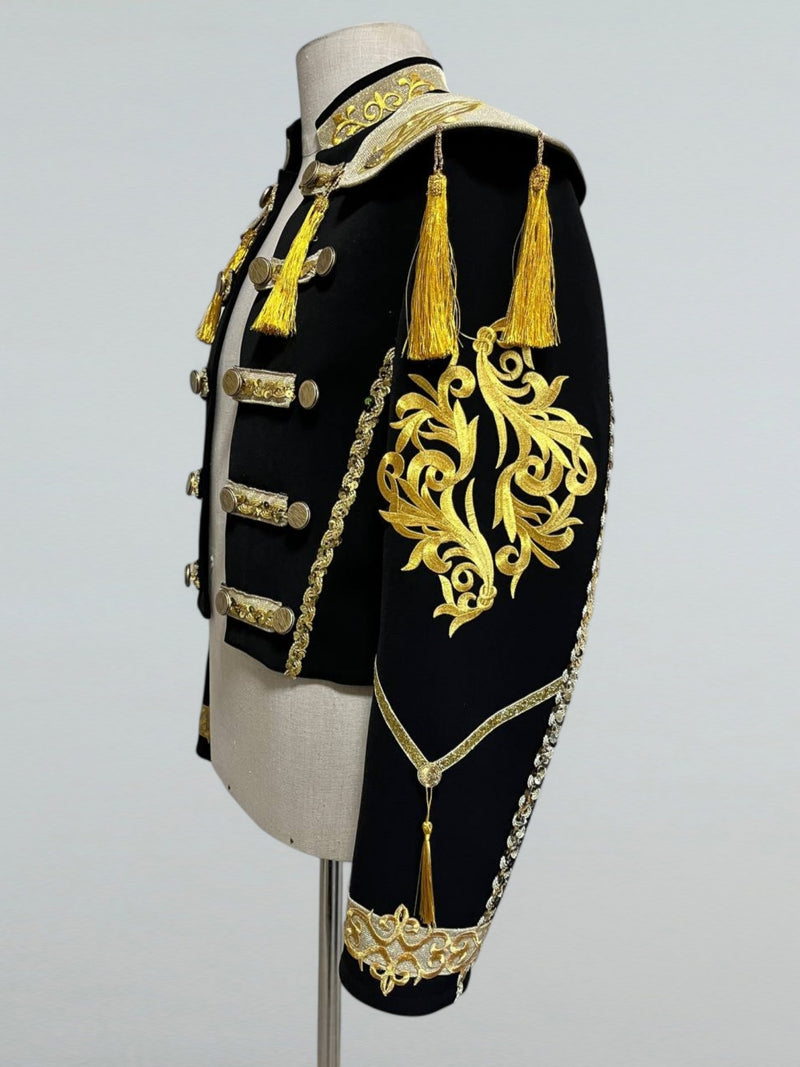 Spanish-Style Embroidered Dance Jacket Gold Detailing & Tassels 3XL Spanish-Style Embroidered Dance Jacket Gold Detailing & Tassels 3XL