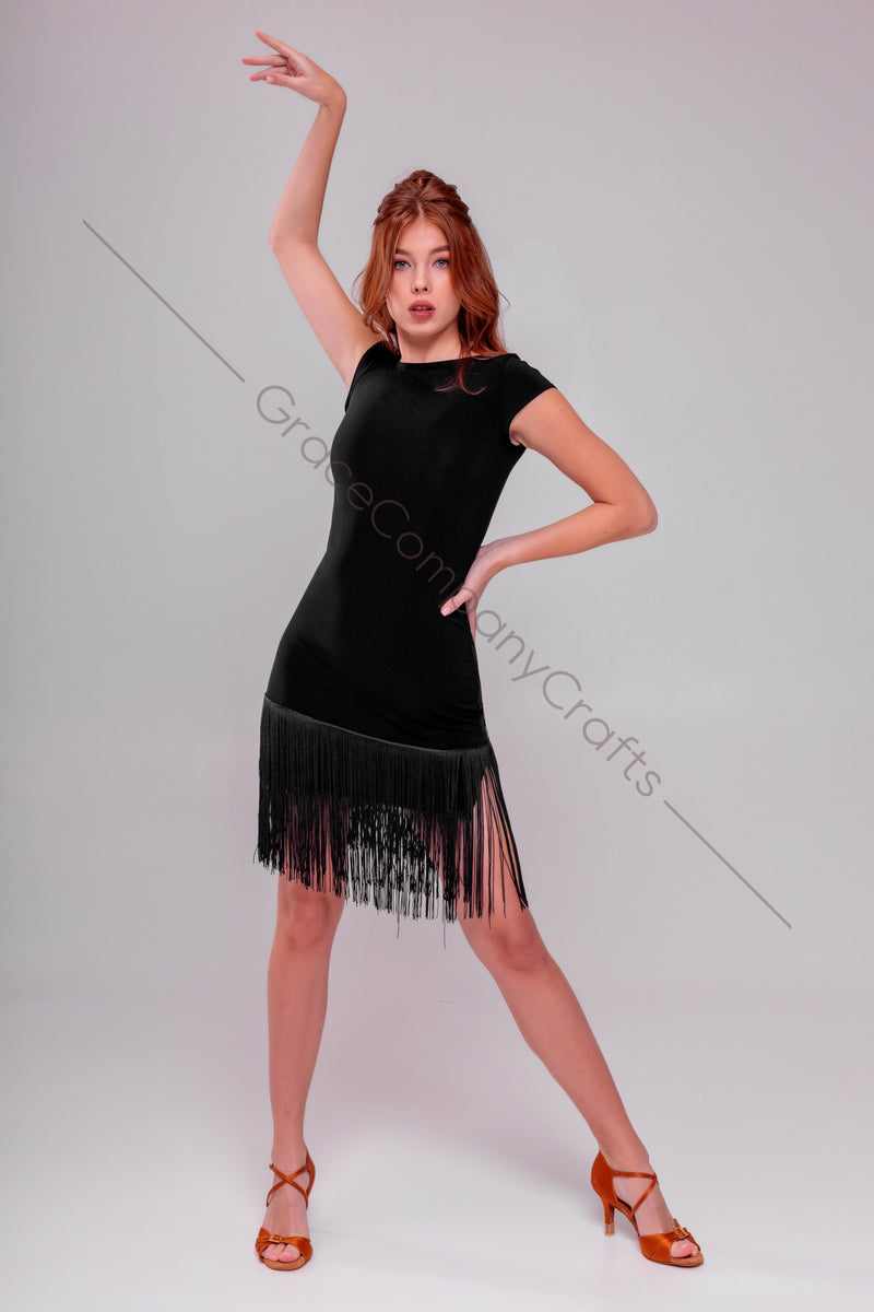 Elegant Latin Dance Dress with Fringe Detailing
