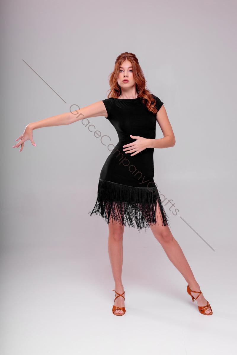 Elegant Latin Dance Dress with Fringe Detailing