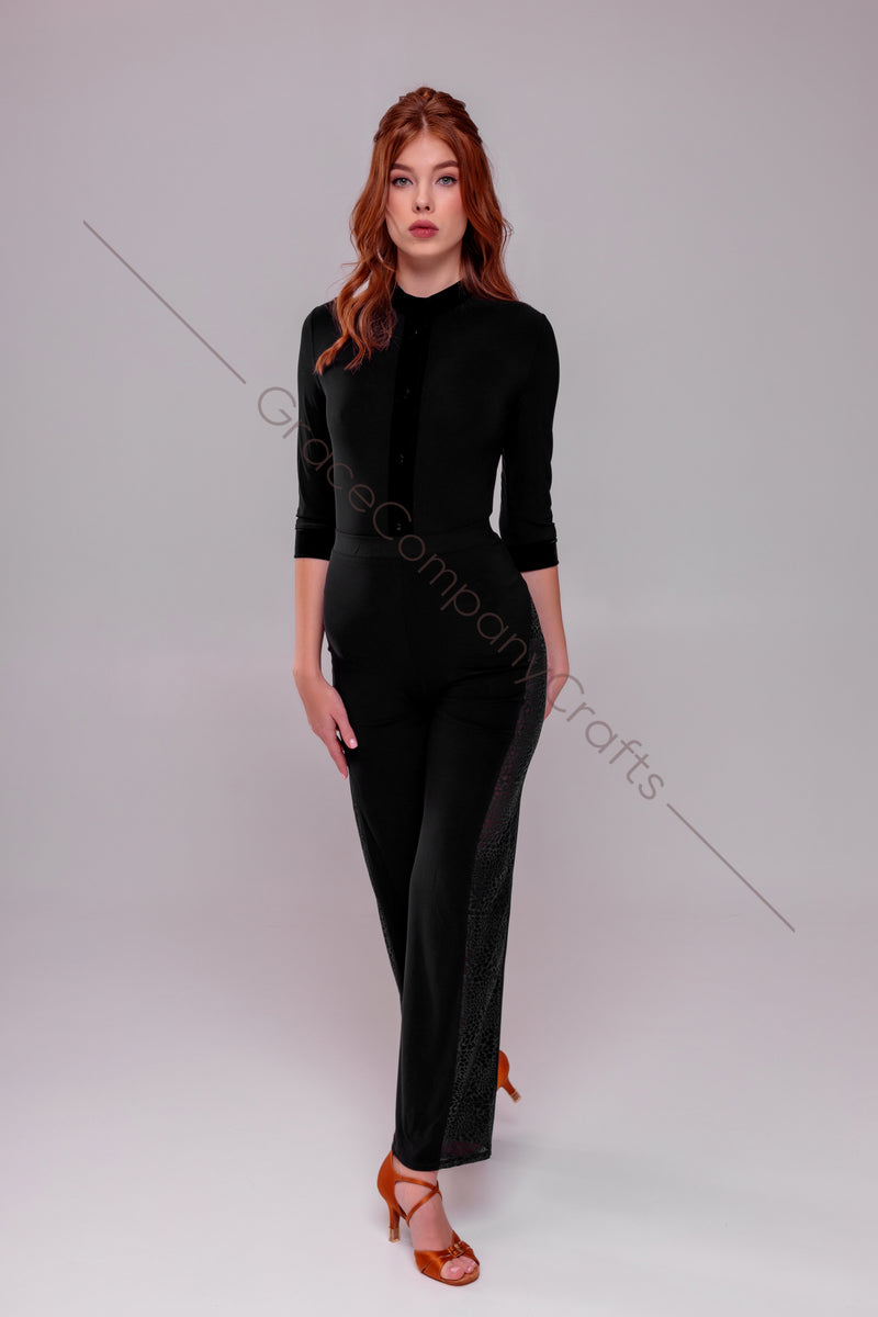 Ballroom dance trousers with mesh and leopard print