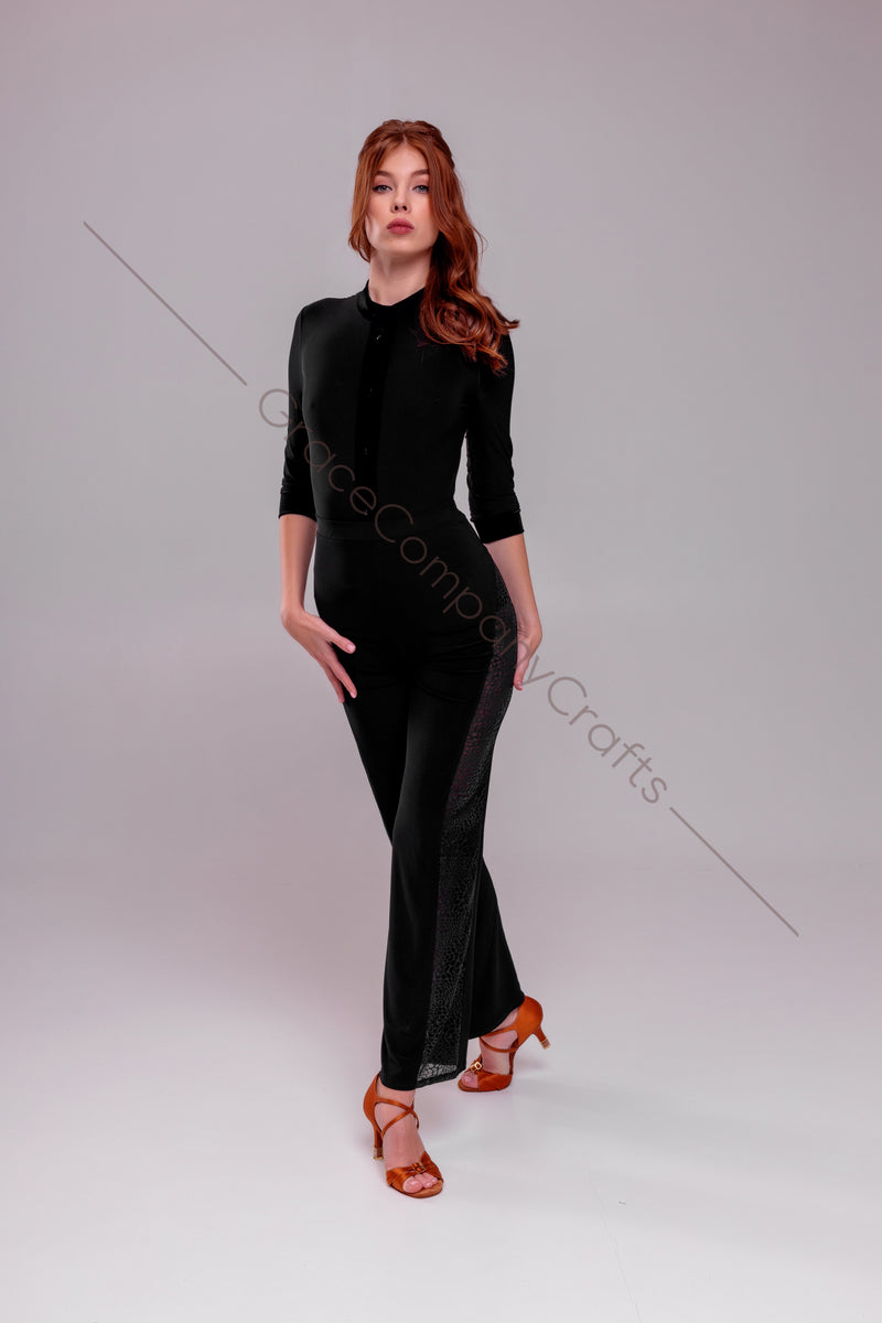 Ballroom dance trousers with mesh and leopard print