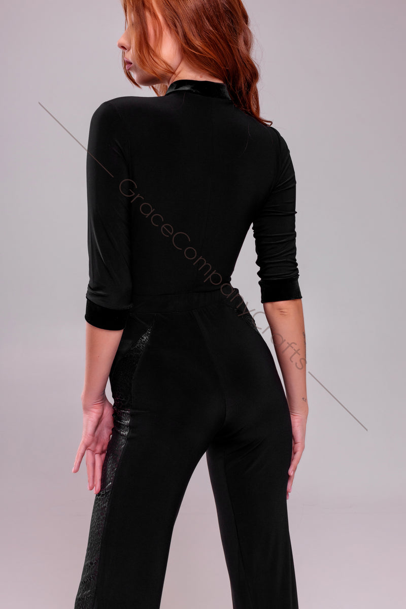 Black bodysuit for dancing. Tango bodysuit with buttons