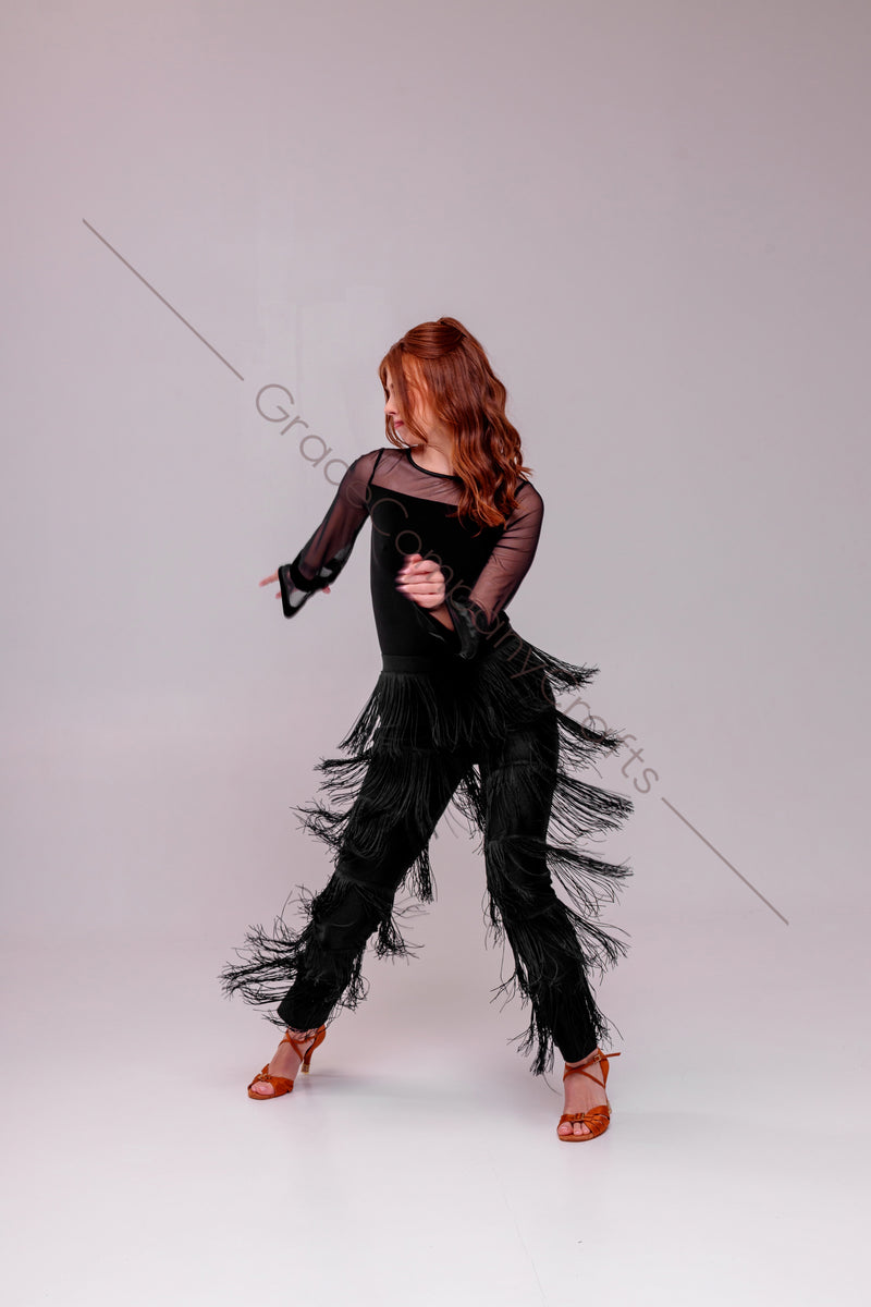 Women's Black Fringe Dance Pants