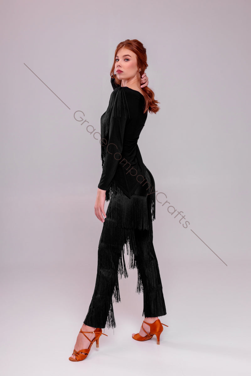 Women's Black Fringe Dance Pants